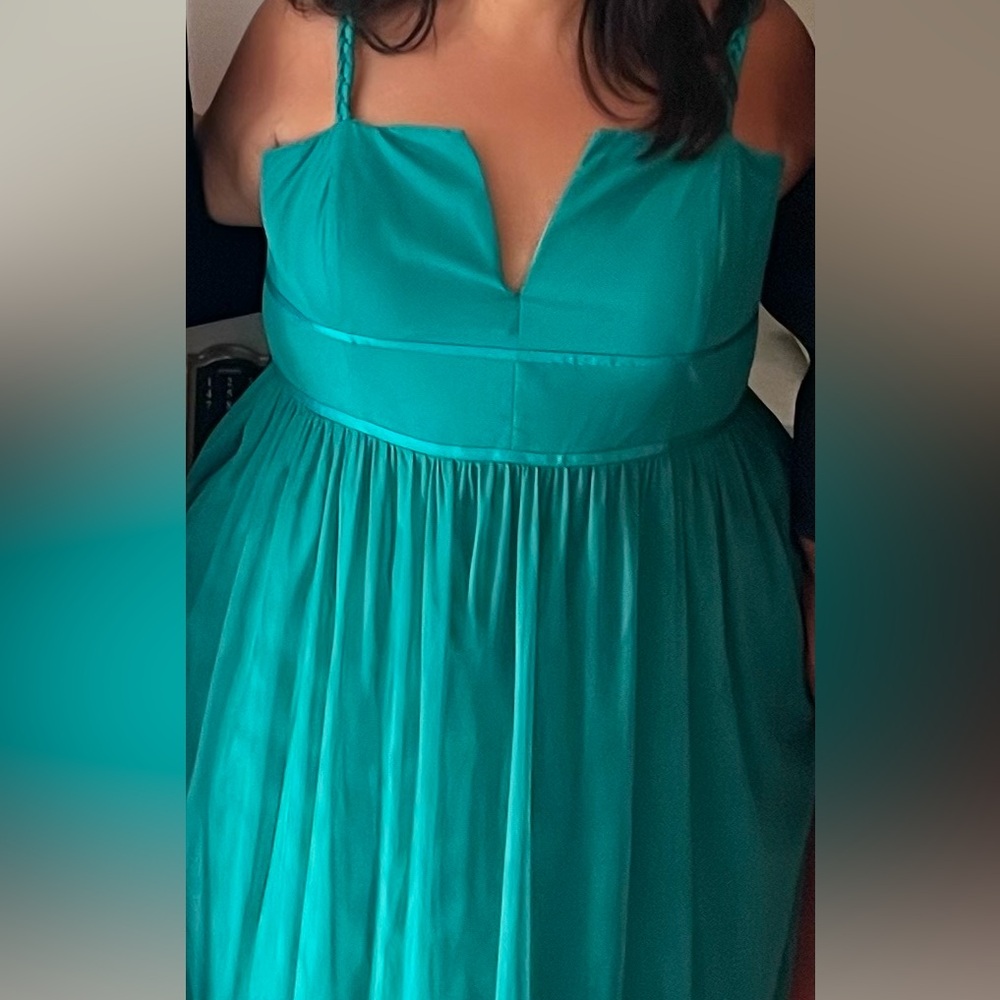 Anthropologie Square Neck Tulle Teal Plus-size Maxi Dress